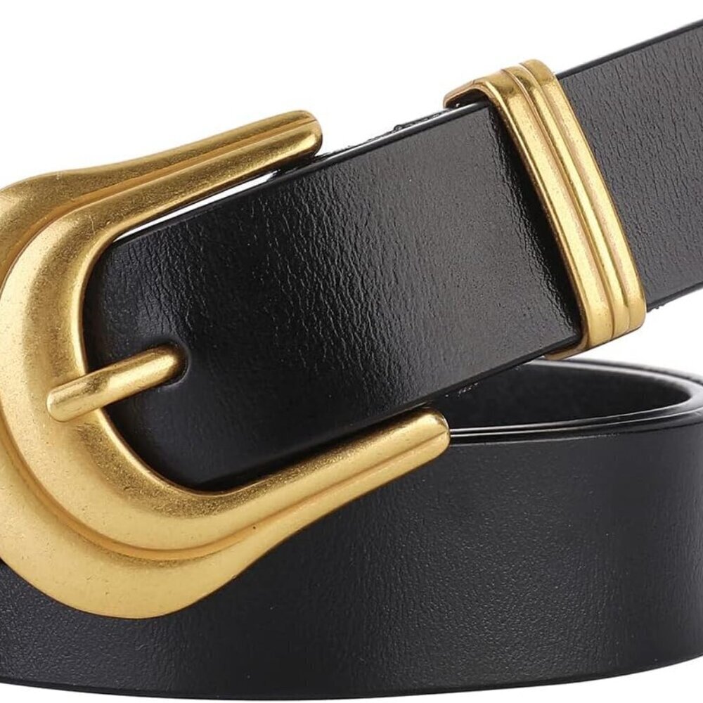 Women's Leather Belt with Silver Gold Buckle for Pants Jeans 37-40in